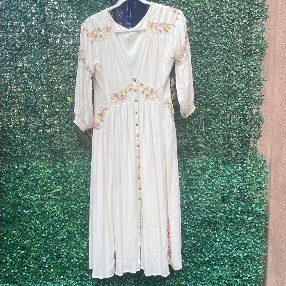 Free people Floral Embroidered Cream Dress